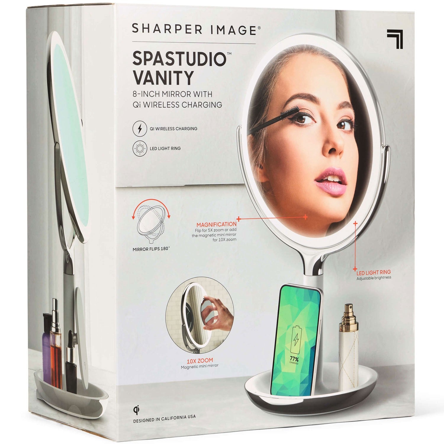 LED Vanity Mirror With Qi Wireless Charger, 8-Inch
