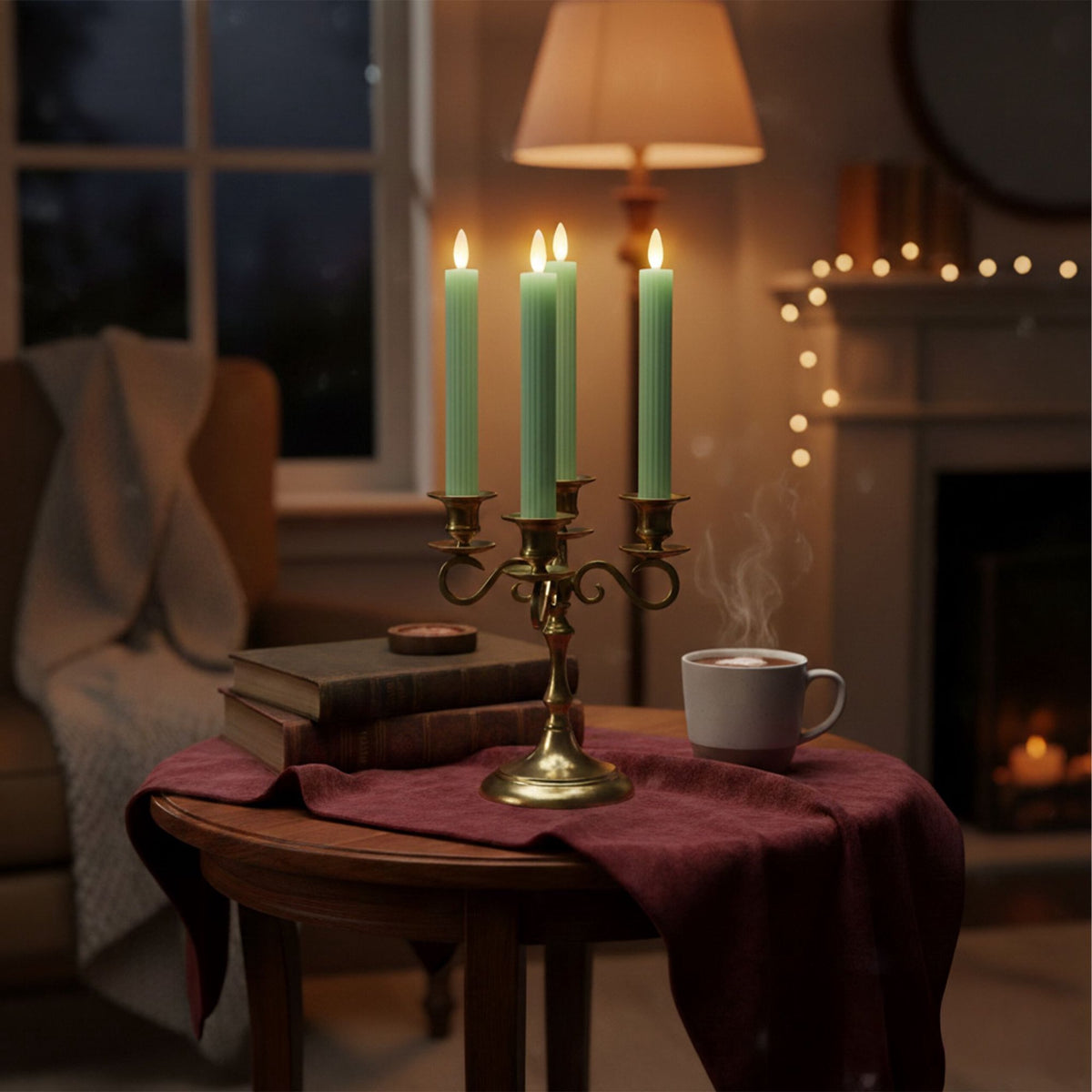 LED Wax Taper Candles, Set of 4, Flameless with Timer