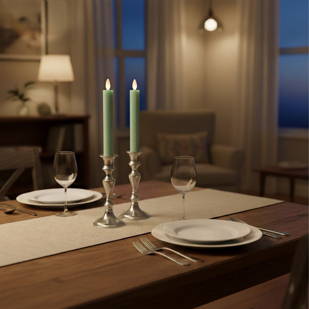 LED Wax Taper Candles, Set of 4, Flameless with Timer