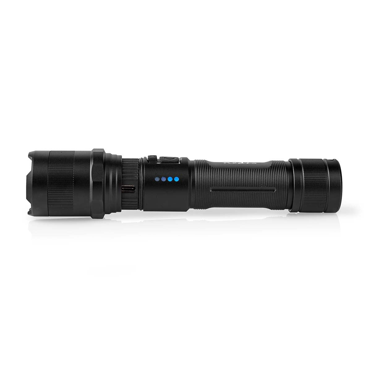 LED flashlight | Battery powered | 3.7 V DC | 10 W| Built-in lithium ion | batteries included | Rechargeable | Indicated luminous flux: 1000 lm | Lighting range: 110 m | Beam angle: 9.5 °