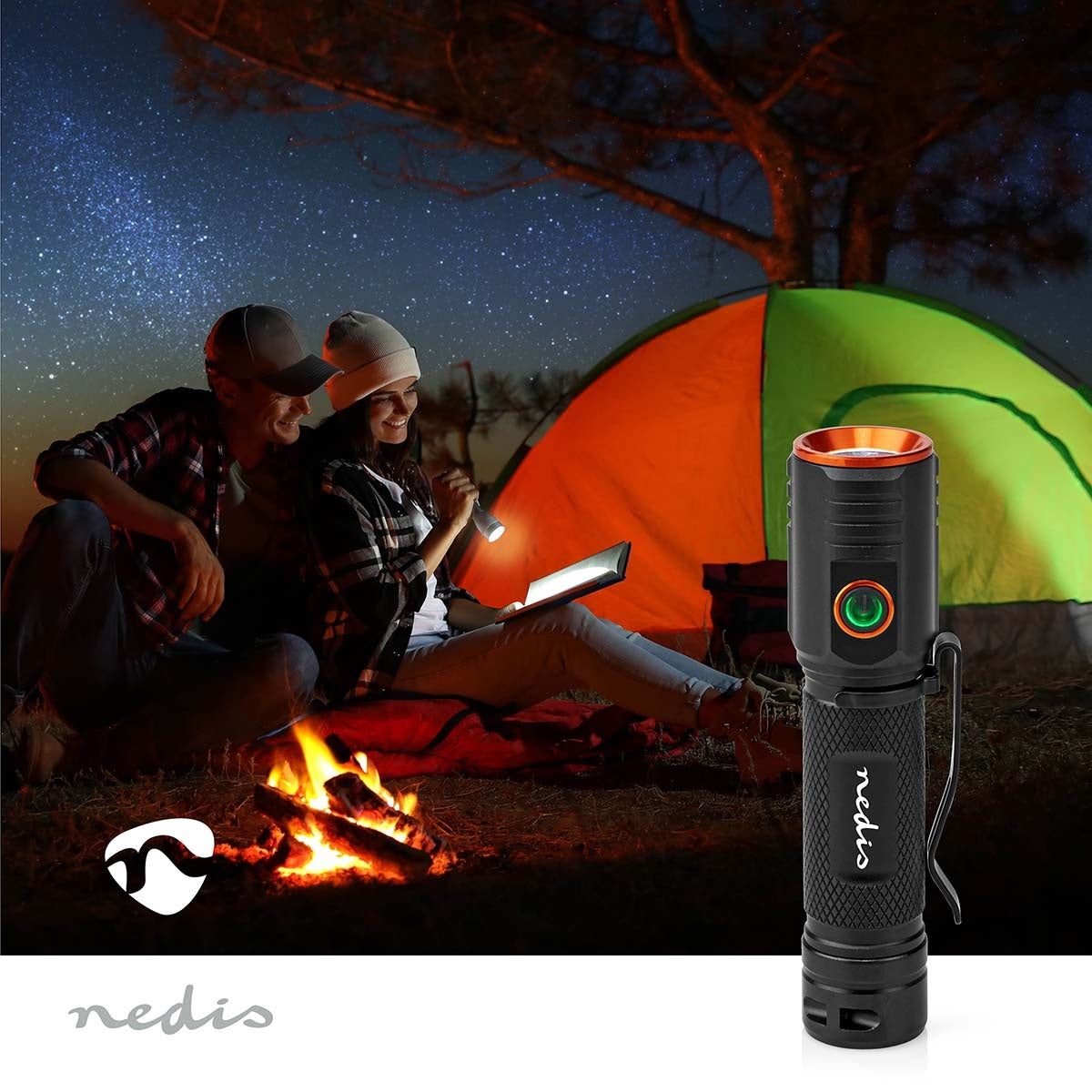 LED flashlight | Battery powered | 3.7 V DC | 20 W| Built-in lithium ion | batteries included | Rechargeable | Indicated luminous flux: 2000 lm | Lighting range: 180 m | Beam angle: 10 °