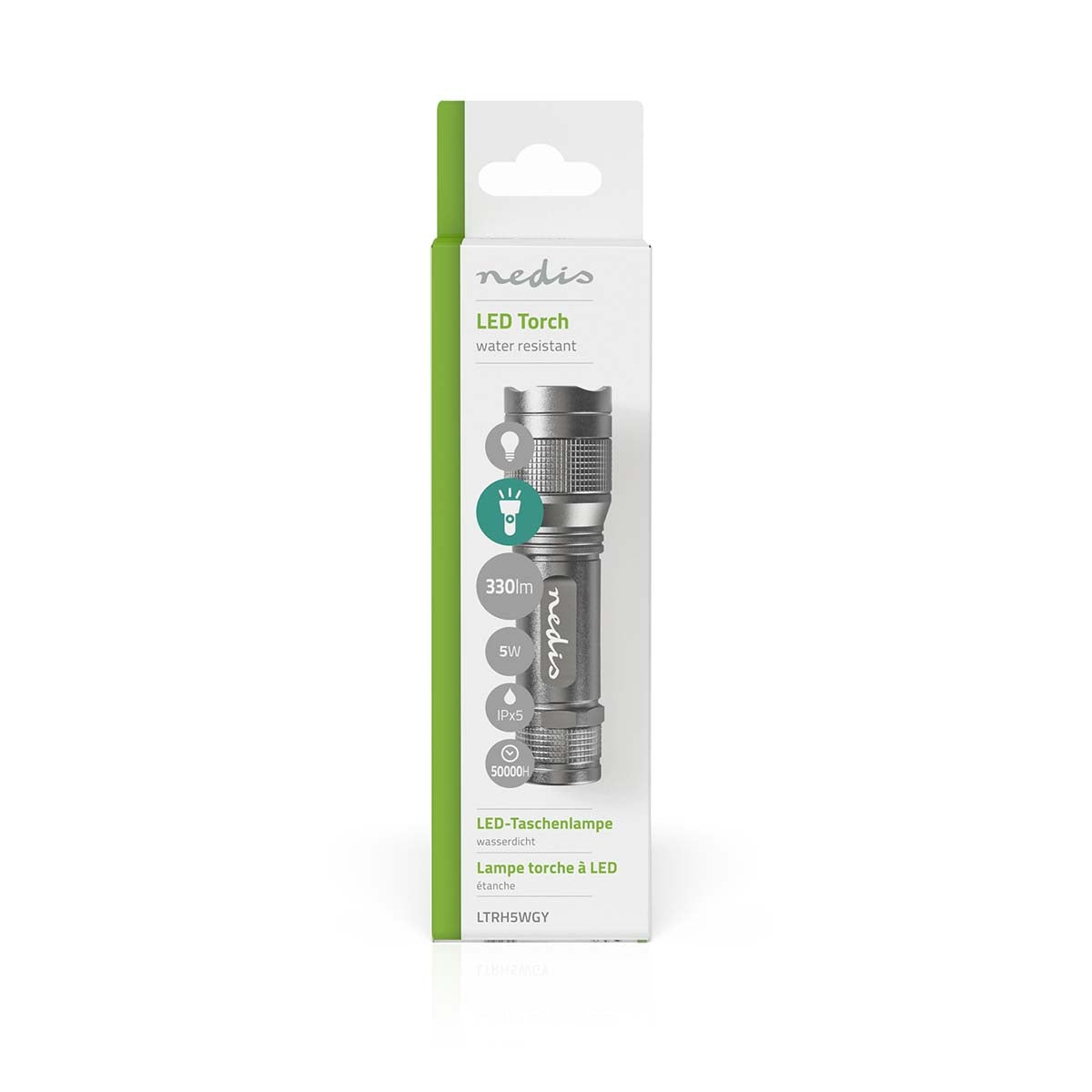 LED flashlight | Battery powered | 4.5 V DC | 5 W| 3x AAA/LR03 | Indicated luminous flux: 330 lm | Lighting range: 200 m | Beam angle: 48 °