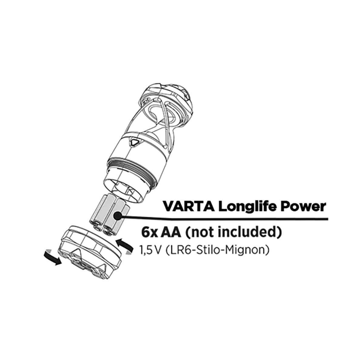 LED flashlight | Battery powered | 6x AA/LR6 | Indicated luminous flux: 450 lm | Lighting range: 20 m | Beam angle: 360 °