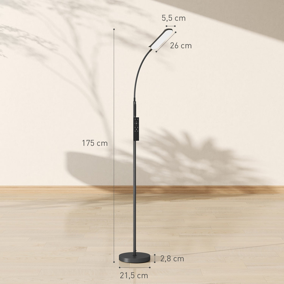 LED floor lamp, 5 modes, memory function, adjustable brightness, steel, black