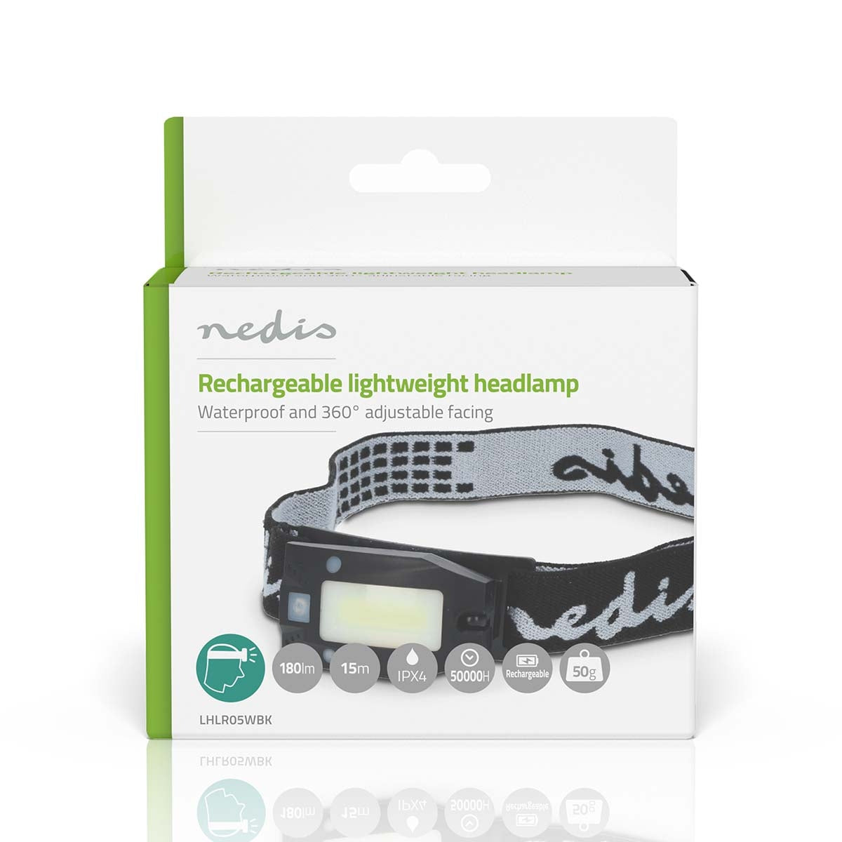 LED head light | Battery powered / USB power | 3.7 V DC | batteries included | Rechargeable | Indicated luminous flux: 180 lm | Lighting range: 20 m