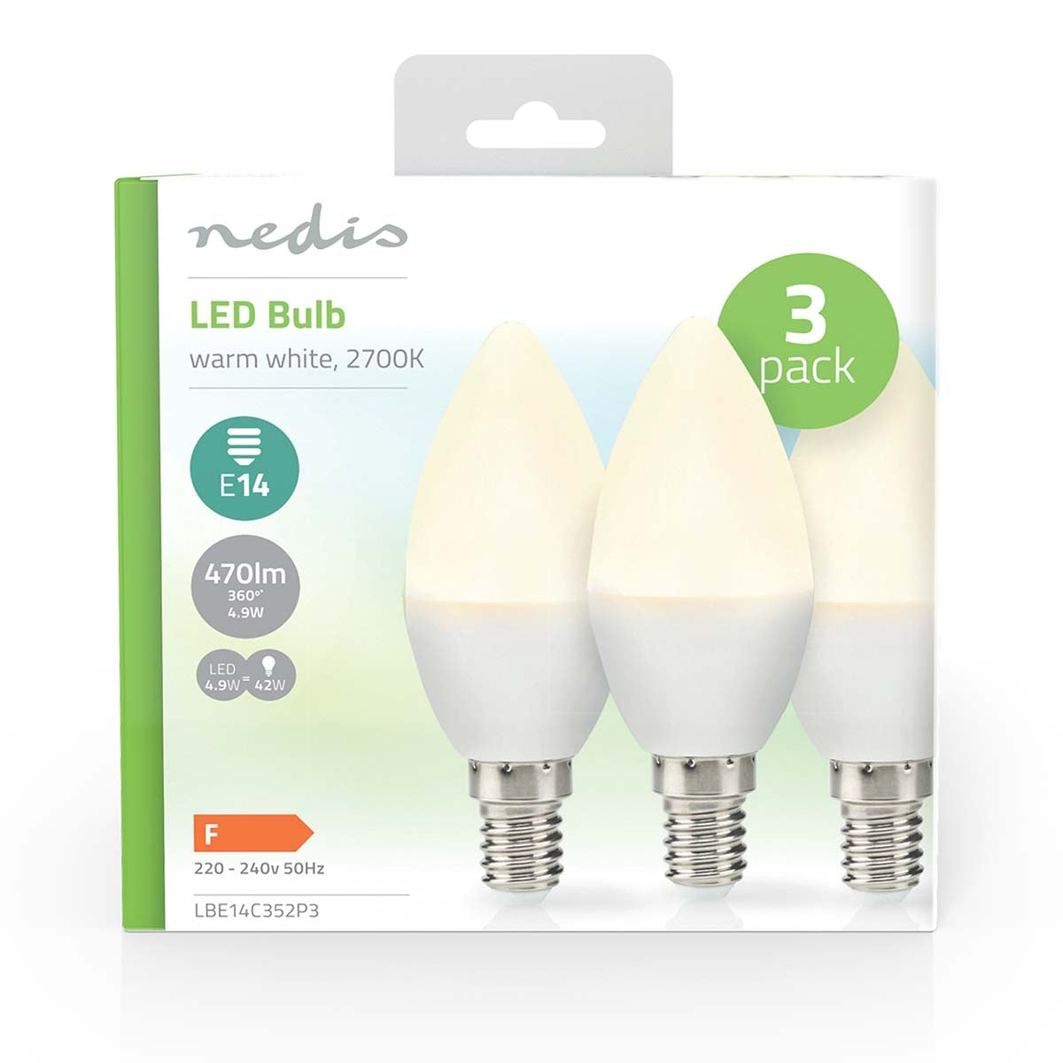 LED lamp E14 | Light | 4.9 W| 470 lm | 2700 K| Warm White | Matte | 3 pcs.