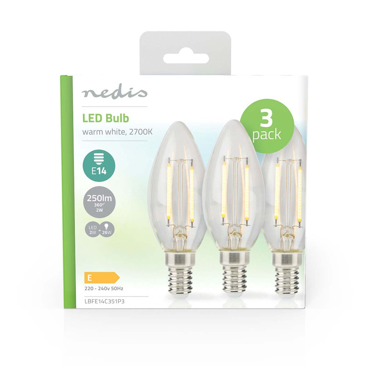 LED lamp Lamp E14 | Light | 2 W| 250 lm | 2700 K| Warm White | Retro Style | 3 pcs. | Clear