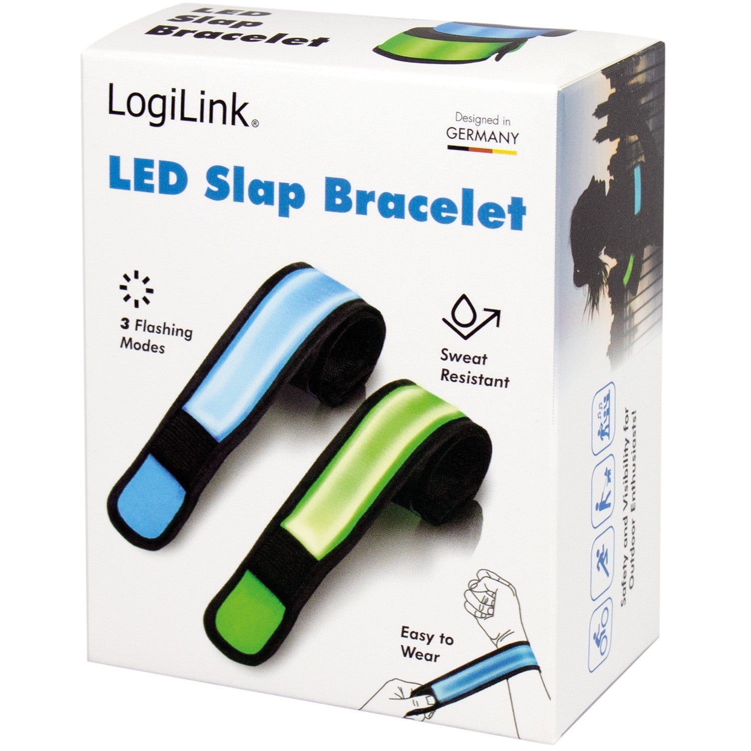 LED reflective tape Slap-wrap 2-pack Blue + Green