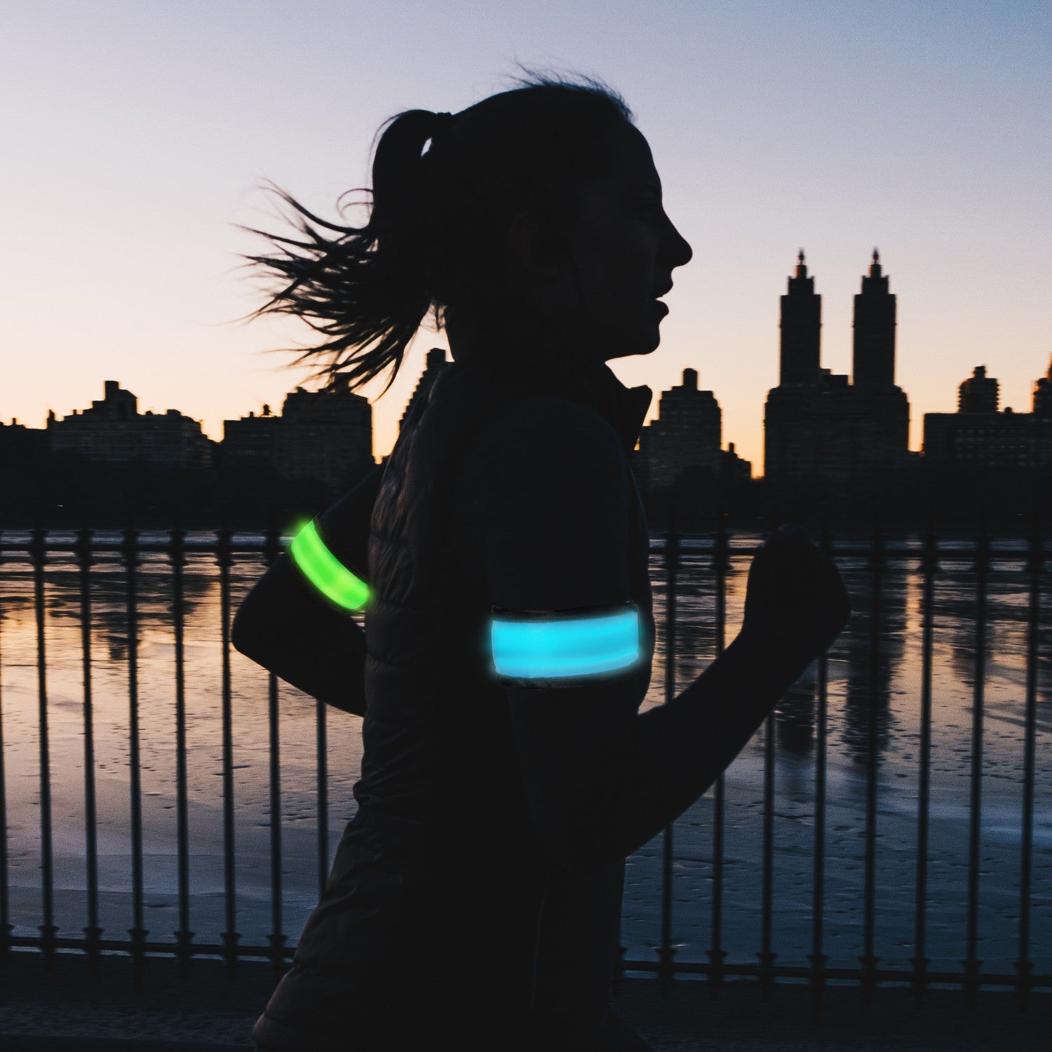 LED reflective tape Slap-wrap 2-pack Blue + Green