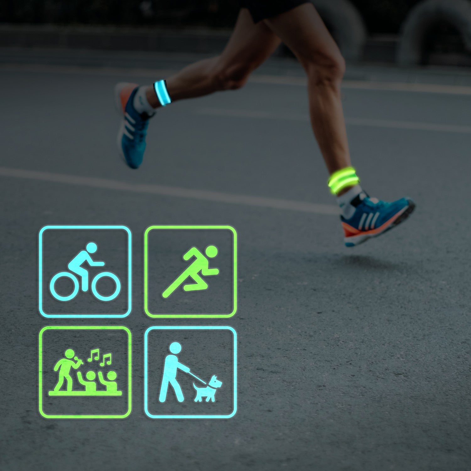 LED reflective tape Slap-wrap 2-pack Blue + Green