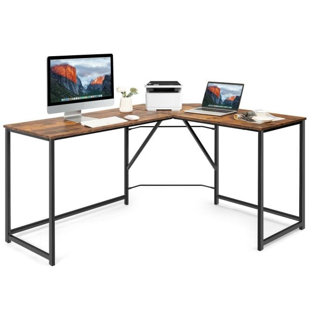 L-Shaped Corner Computer Desk, Rustic Brown, 58 x 47 in