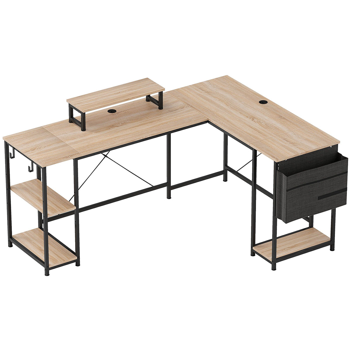 L-Shaped Desk with Adjustable Shelves and Storage Bag