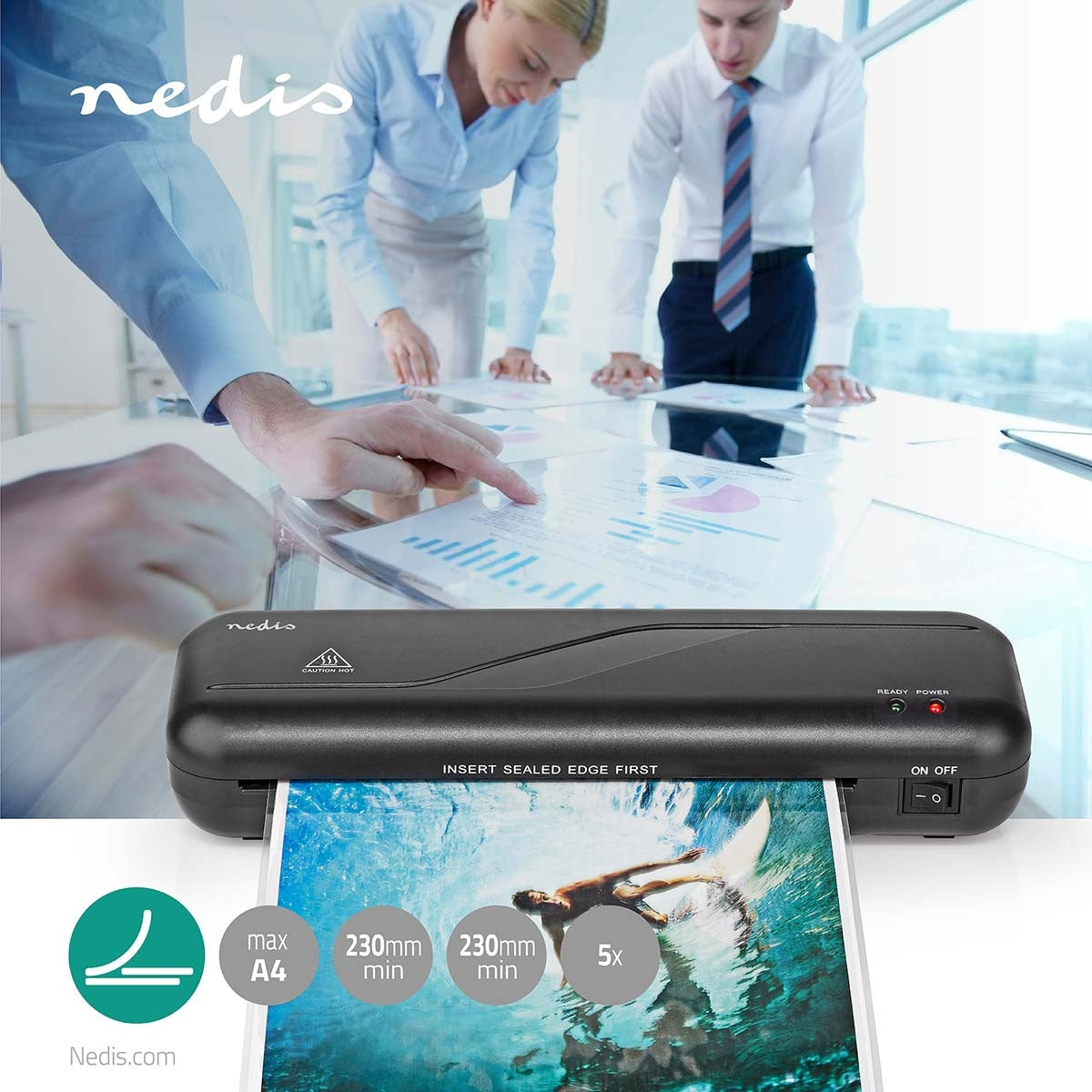 Laminator | Warm | A4 | 230 mm/min | Automatic shutdown | Power adapter | Black