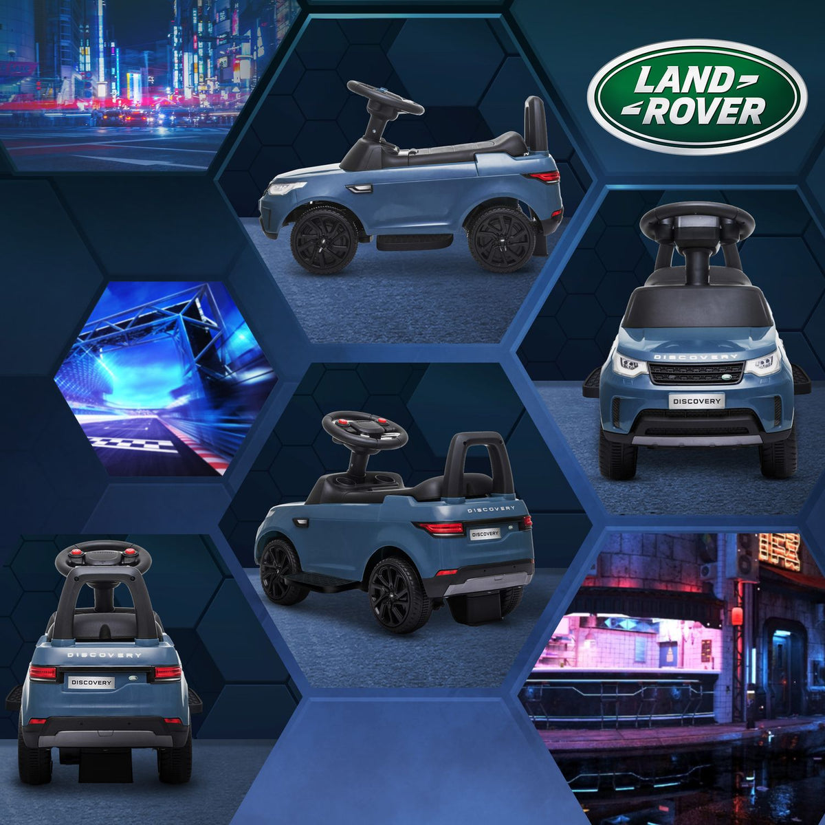 Land Rover children's electric car 2 in 1 6V children's car with slide mode, music, horn, electric vehicle, slide car, ride-on vehicle with headlight, 3 km/h, for 1.5-5 years children, light blue