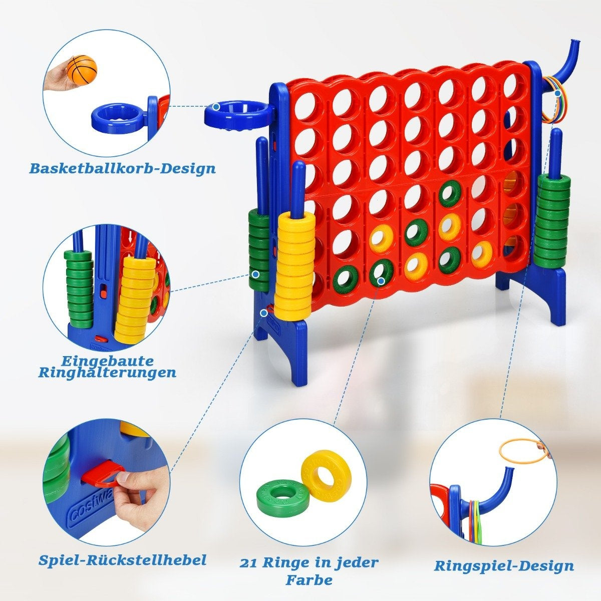 Large 4-in-a-row jumbo 4-in-a-row set for children & adults 84 x 33 x 79 cm red + blue