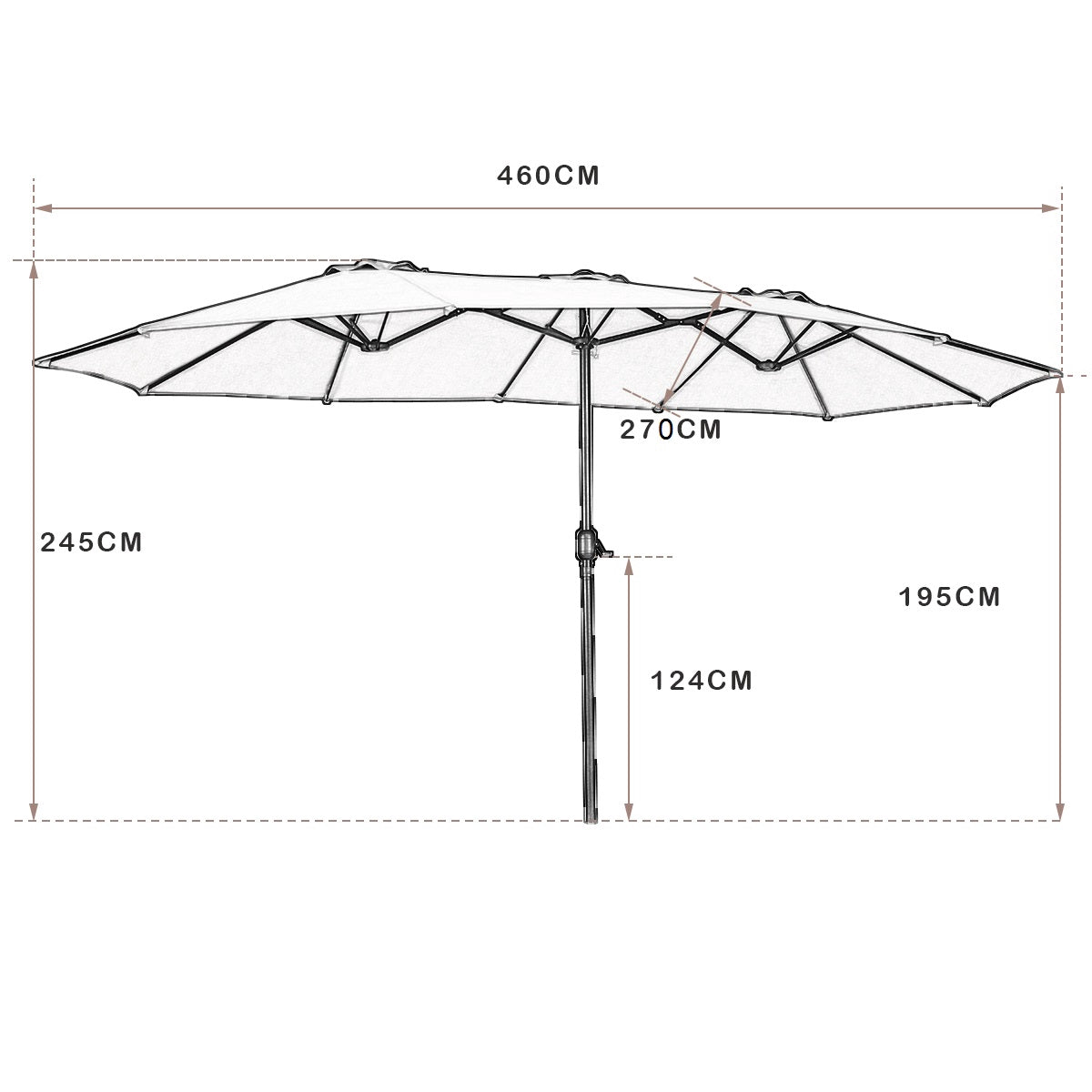 Large Beige Double Canopy Patio Umbrella with Crank, 2.7m