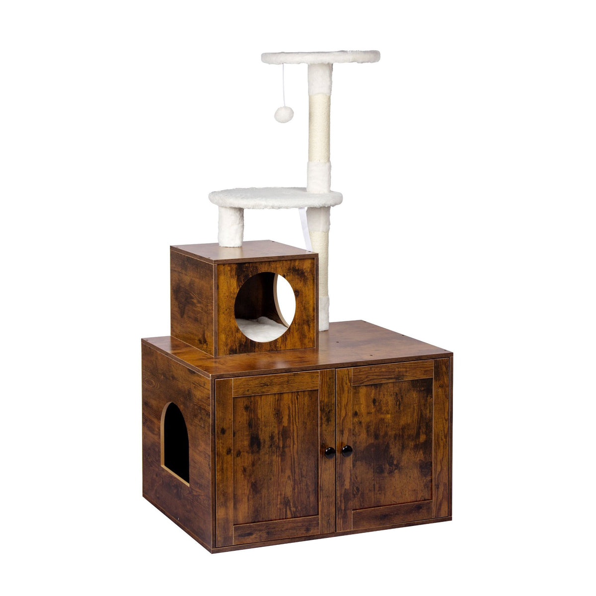 Large Brown Cat Tree with Litter Tray & Sisal Posts