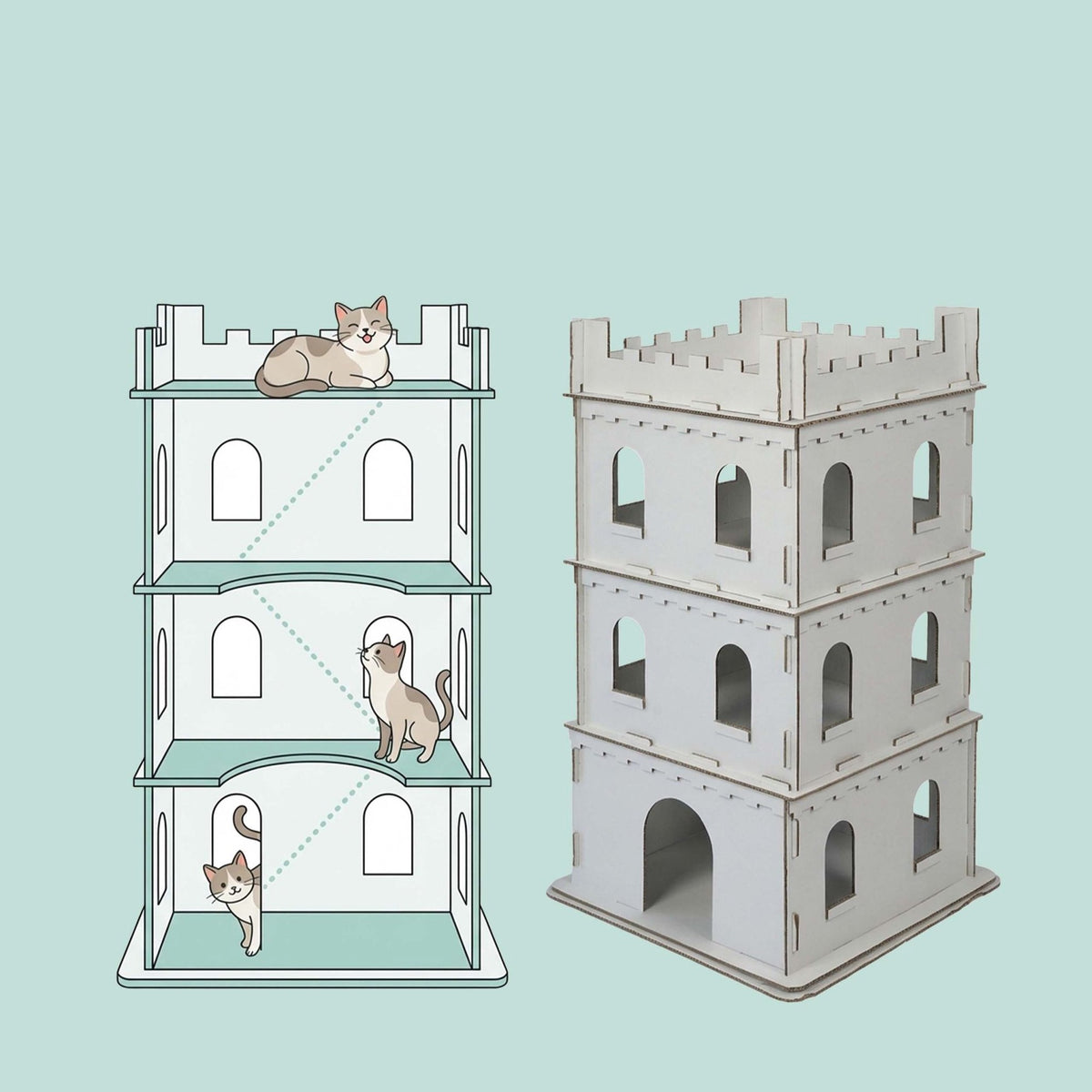 Large Cardboard Cat House – 3-Level, Easy Assemble