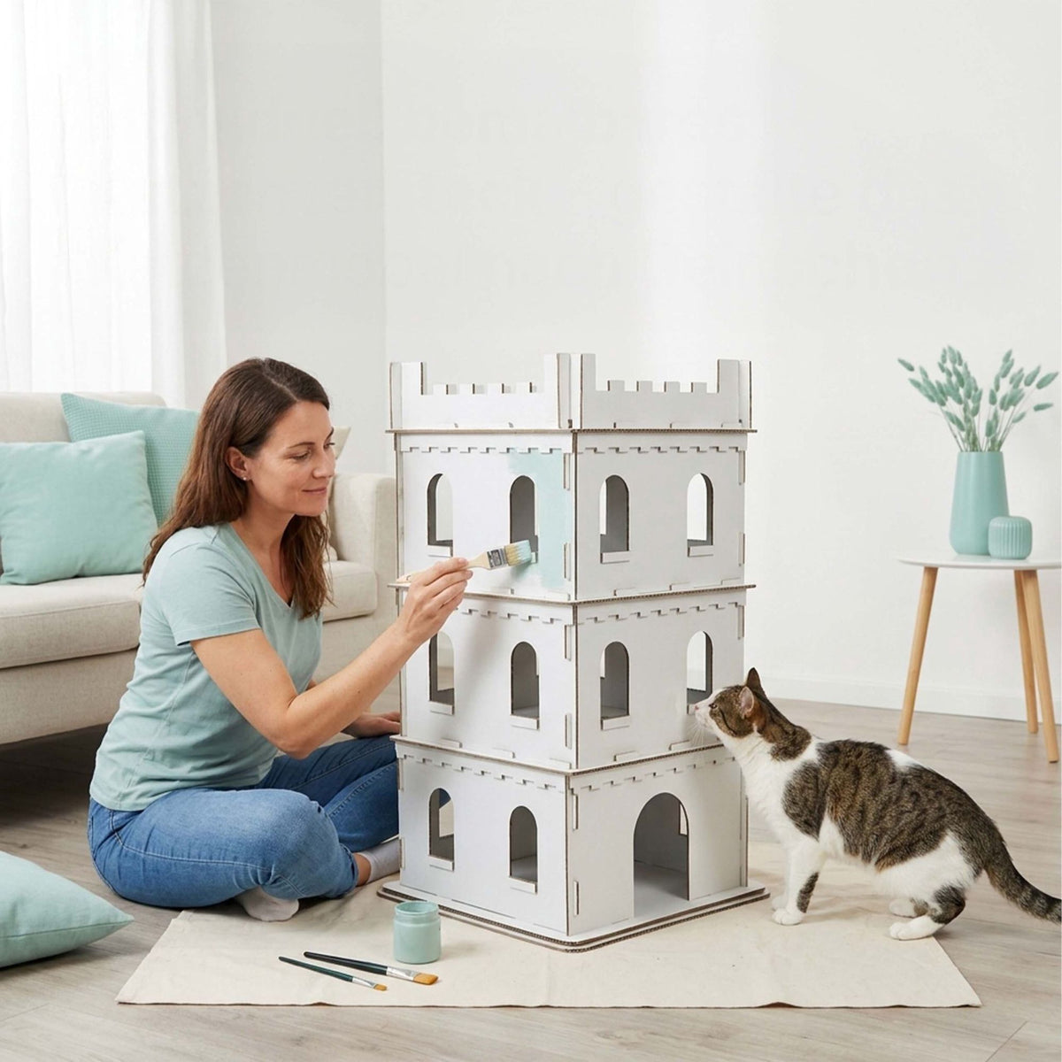 Large Cardboard Cat House – 3-Level, Easy Assemble