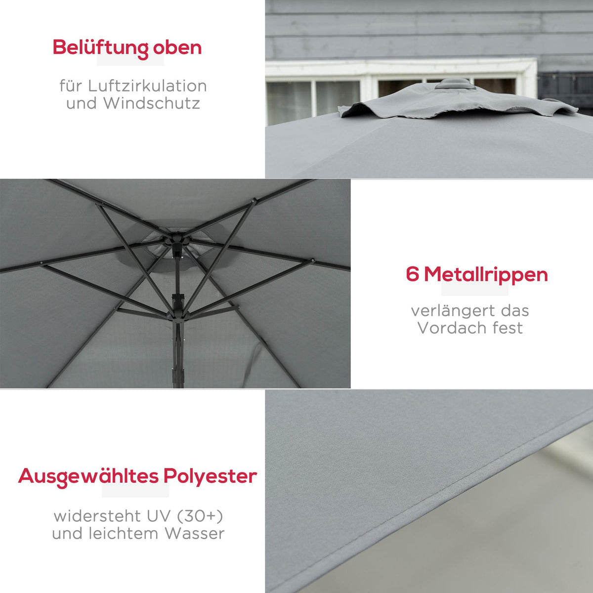 Large Dark Grey Patio Umbrella with Stand, Metal Frame