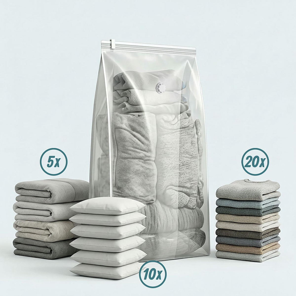 Large Grey Vacuum Storage Bags, 100x80 cm, 10-Pack