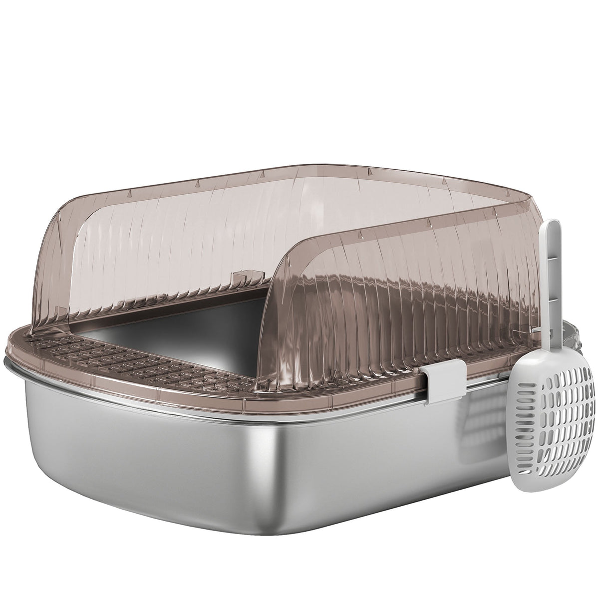 Large Stainless Steel Cat Litter Box with Scoop, 53x42x27cm
