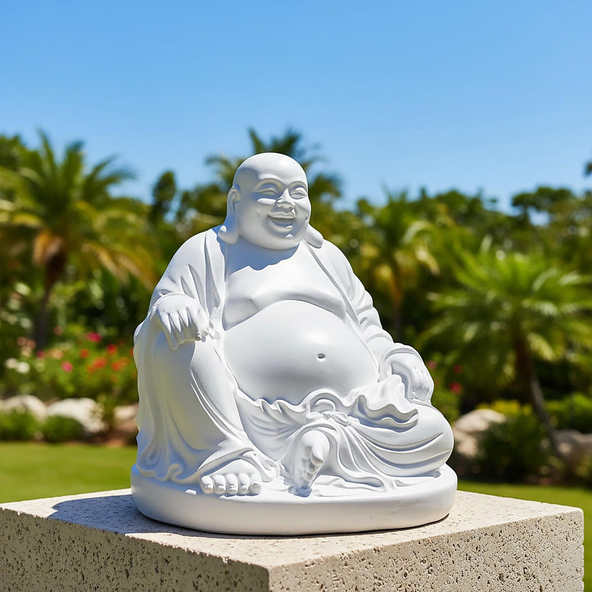 Laughing Buddha Statue, 45 cm, Stone-Look, Indoor/Outdoor