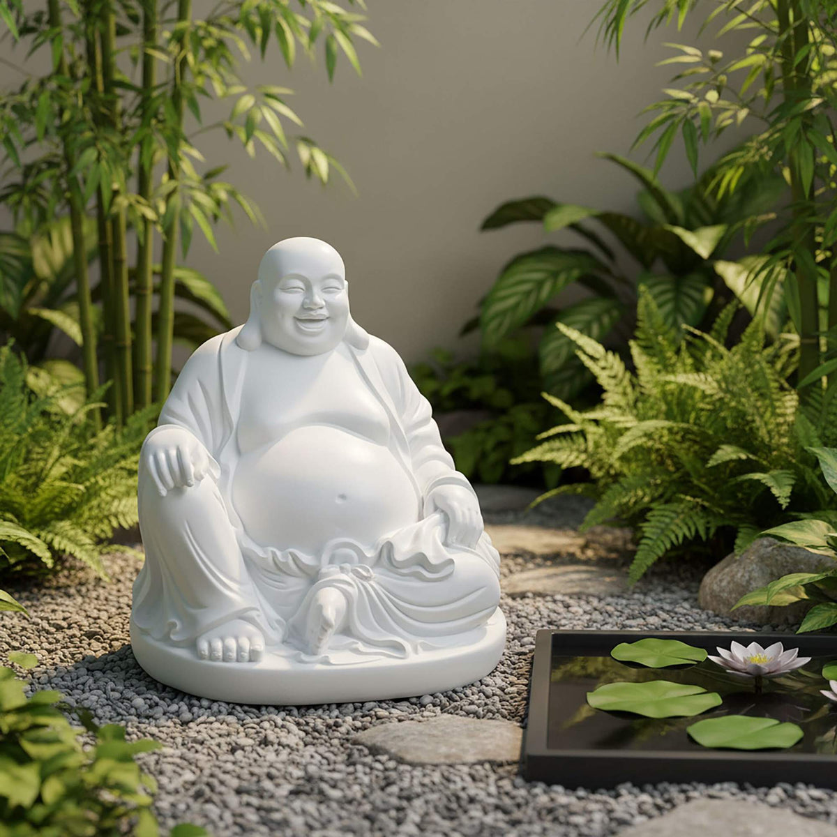 Laughing Buddha Statue, 45 cm, Stone-Look, Indoor/Outdoor