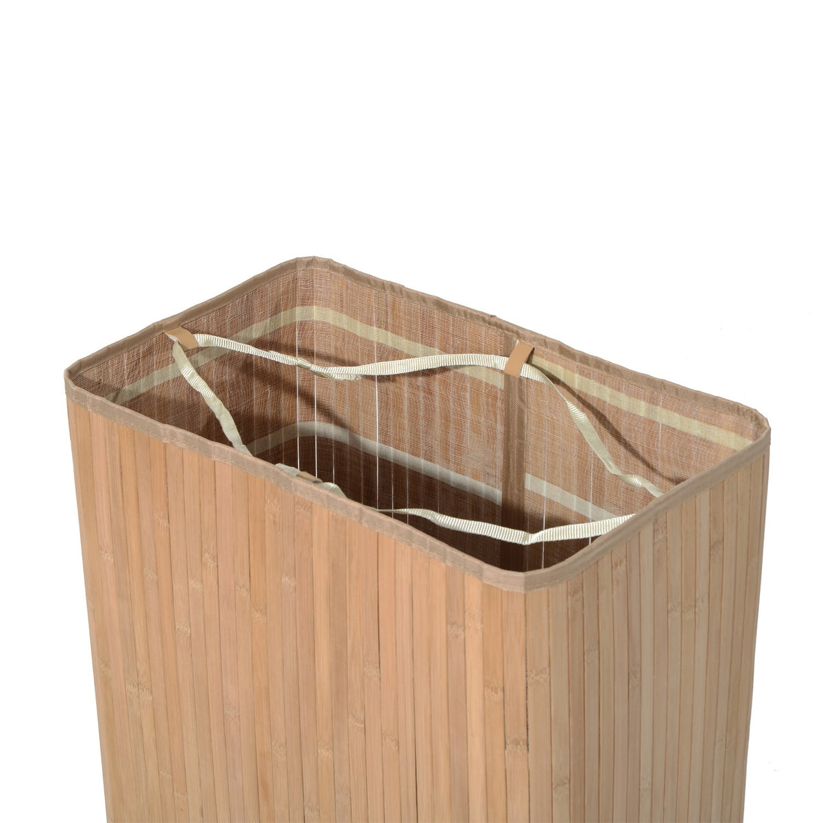 Laundry Basket 100L Laundry Box Laundry Collector With Lid, Canvas Bag, Bamboo, Natural, 52X32X63Cm