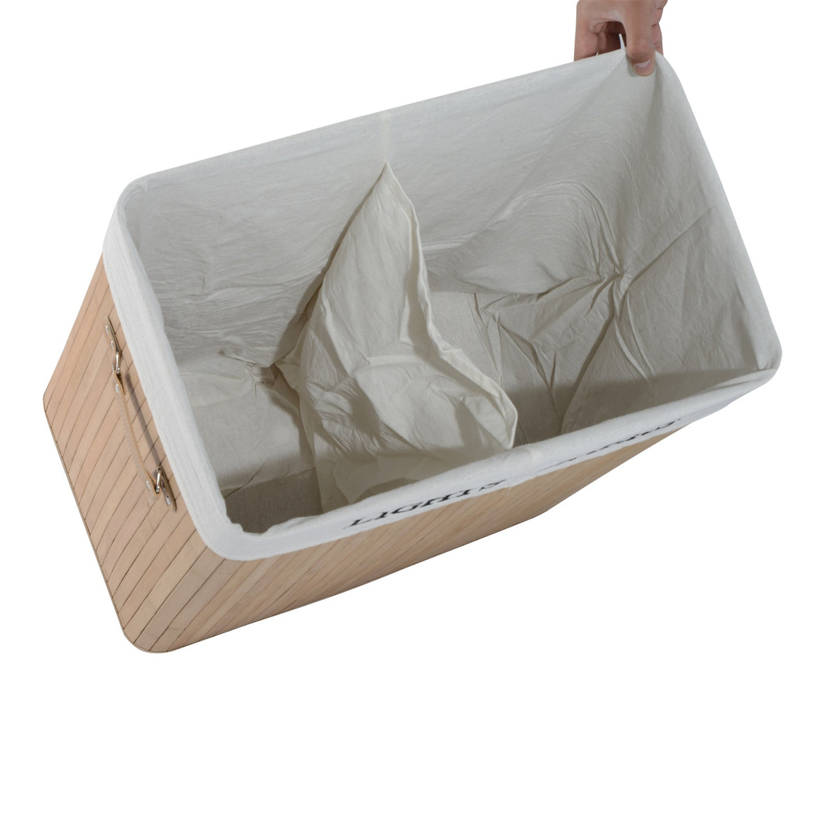 Laundry Basket 100L Laundry Box Laundry Collector With Lid, Canvas Bag, Bamboo, Natural, 52X32X63Cm