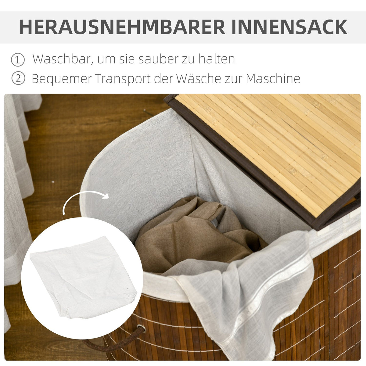 Laundry Basket, 100L, Laundry Box, Laundry Hamper with Lid, Handle, 2 Laundry Bags, Laundry Sorter, Laundry Basket Collector for Bathroom, Bamboo