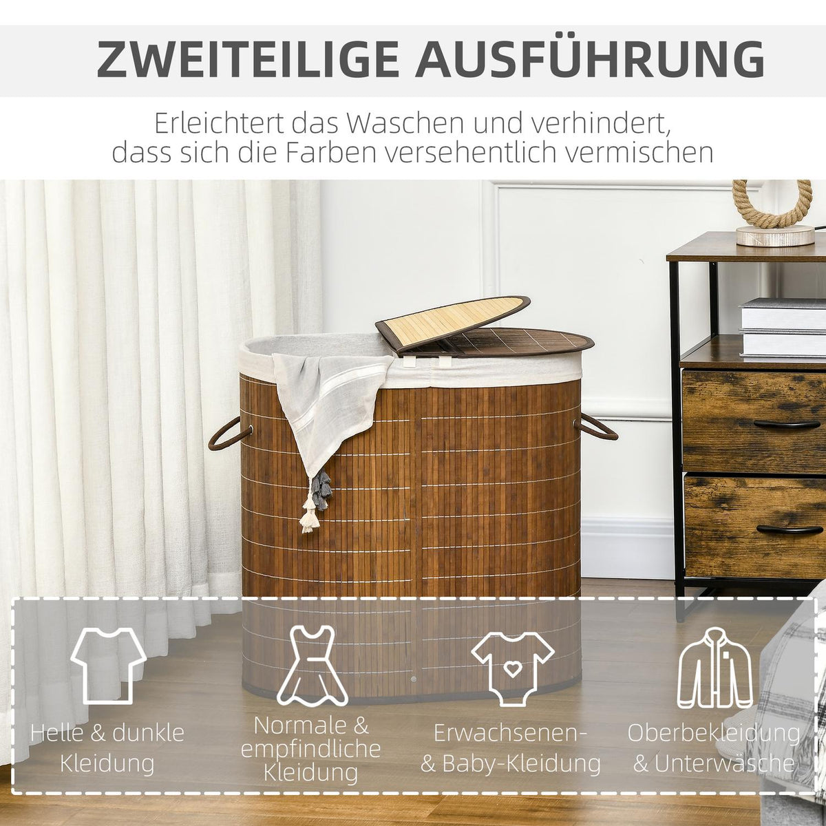 Laundry Basket, 100L, Laundry Box, Laundry Hamper with Lid, Handle, 2 Laundry Bags, Laundry Sorter, Laundry Basket Collector for Bathroom, Bamboo