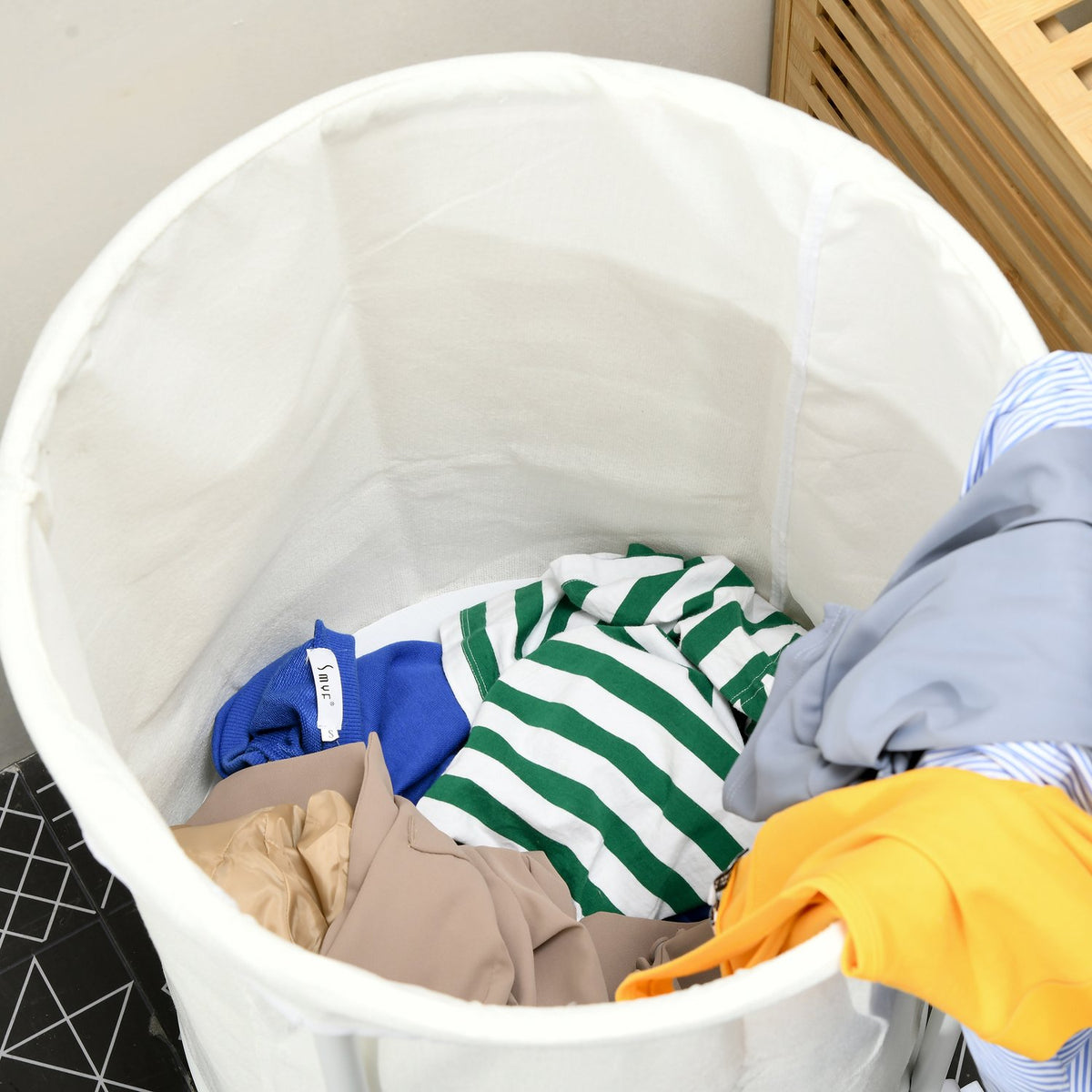 Laundry Basket 100L Laundry Hamper with Wheels, Steel Frame, Laundry Box with Removable Laundry Bag for Bathroom, Cream