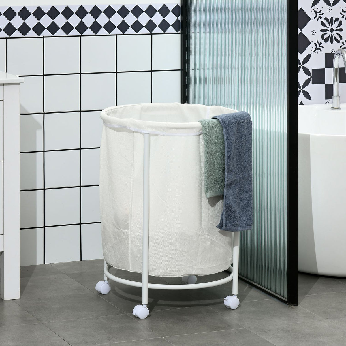 Laundry Basket 100L Laundry Hamper with Wheels, Steel Frame, Laundry Box with Removable Laundry Bag for Bathroom, Cream