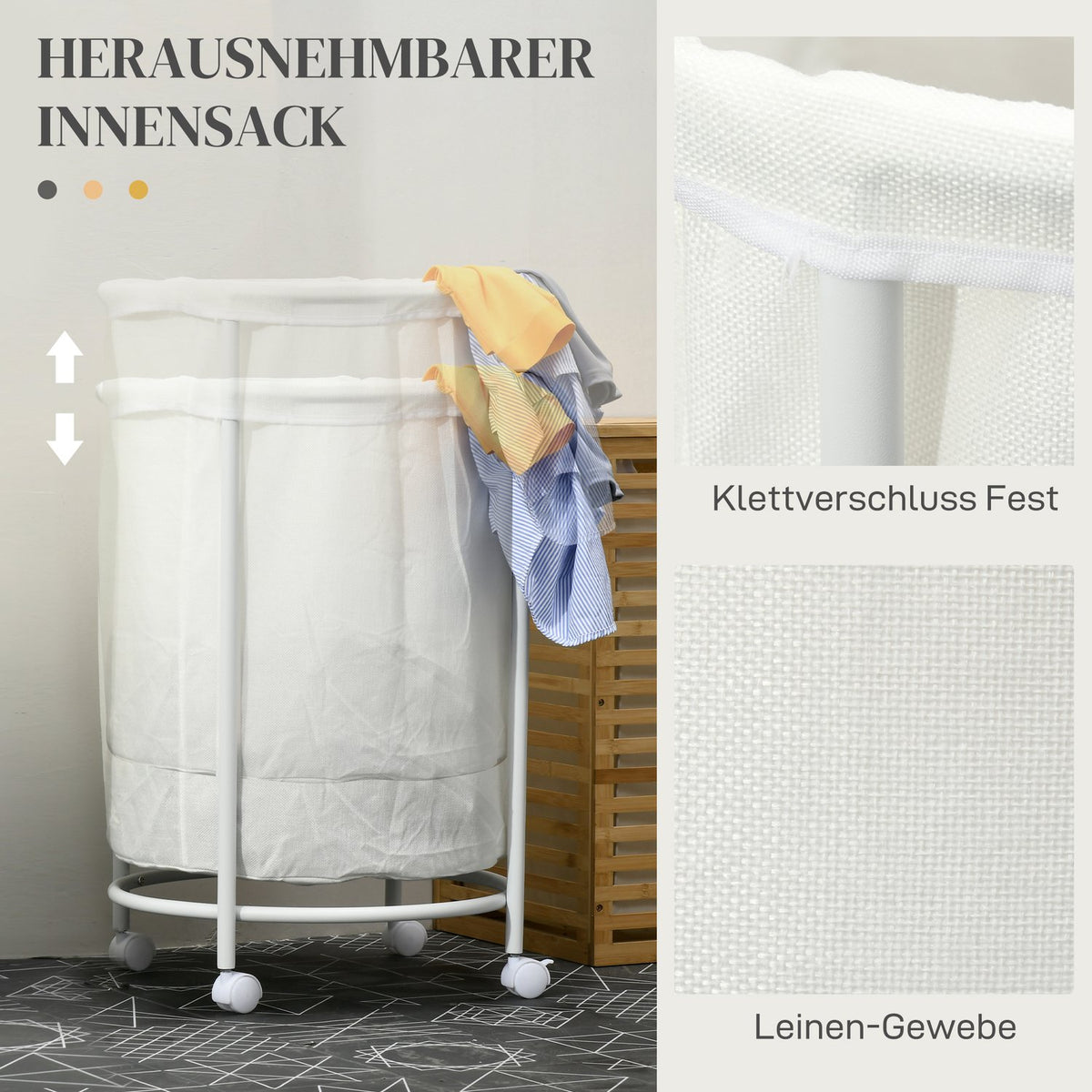 Laundry Basket 100L Laundry Hamper with Wheels, Steel Frame, Laundry Box with Removable Laundry Bag for Bathroom, Cream