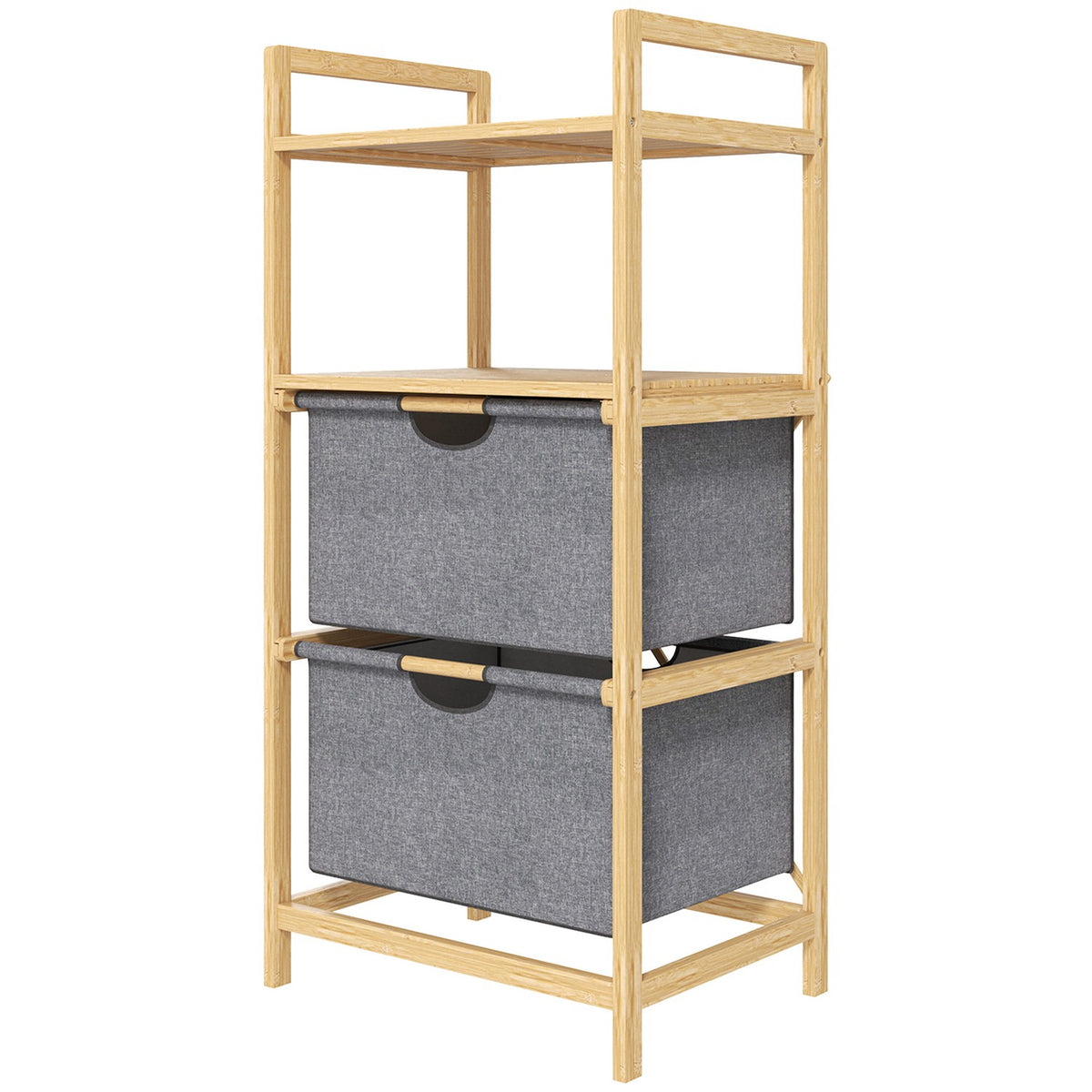 Laundry Basket 35.4 L Laundry Hamper with 2 Fabric Laundry Baskets Open Shelves Laundry Box with Handle for Bathroom Bamboo Natural