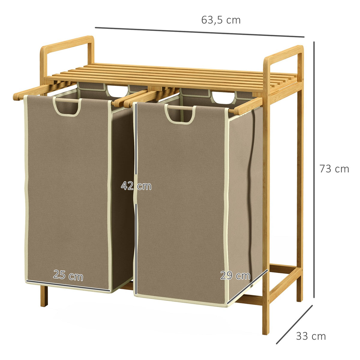 Laundry Basket Laundry Box With 2 Removable Laundry Bags Laundry Hamper For Bathroom Bamboo Cream 63.5 X 33 X 73 Cm