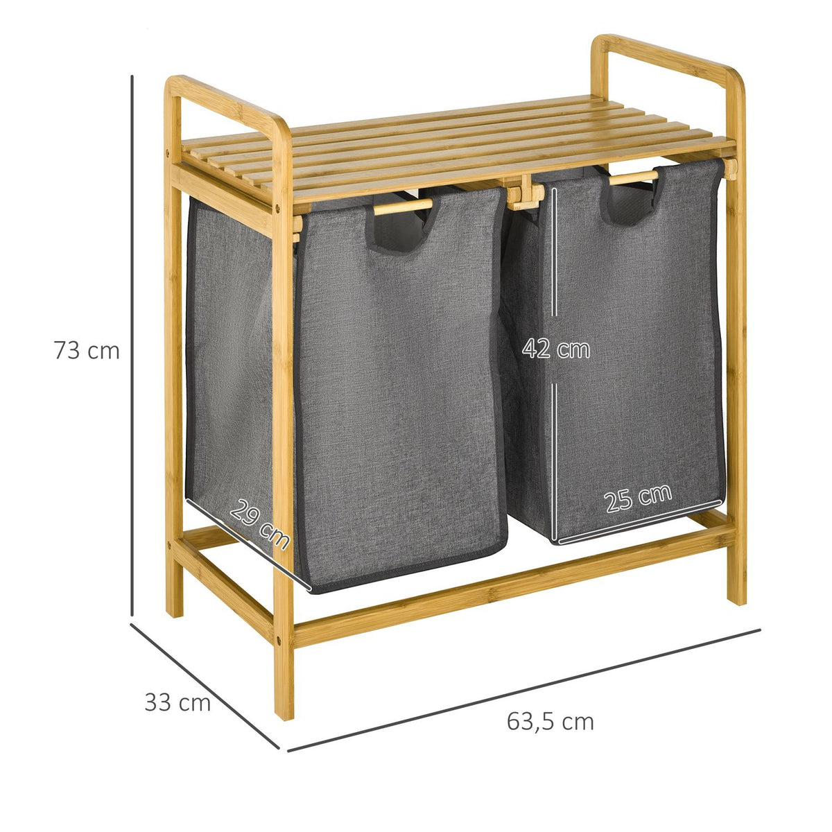 Laundry Basket Laundry Box With 2 Removable Laundry Bags Laundry Hamper With Platform For Bathroom Bamboo Gray + Natural