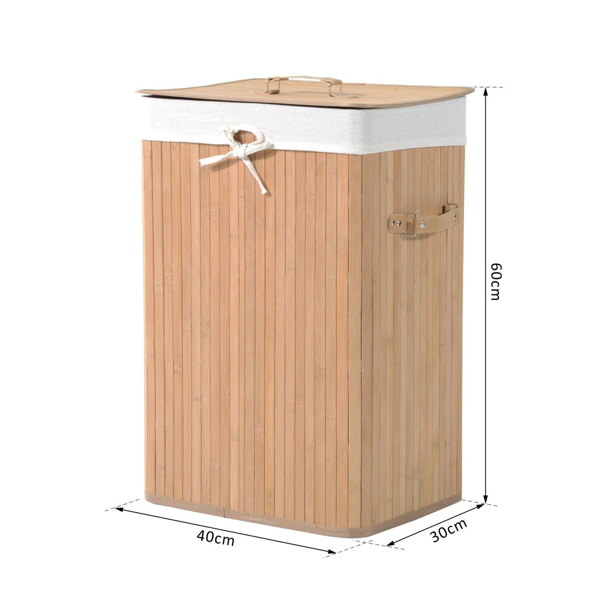 Laundry Basket Laundry Box With Lid Laundry Hamper Canvas Bag Bamboo Foldable 72L Natural 40 X 30 X 60 Cm