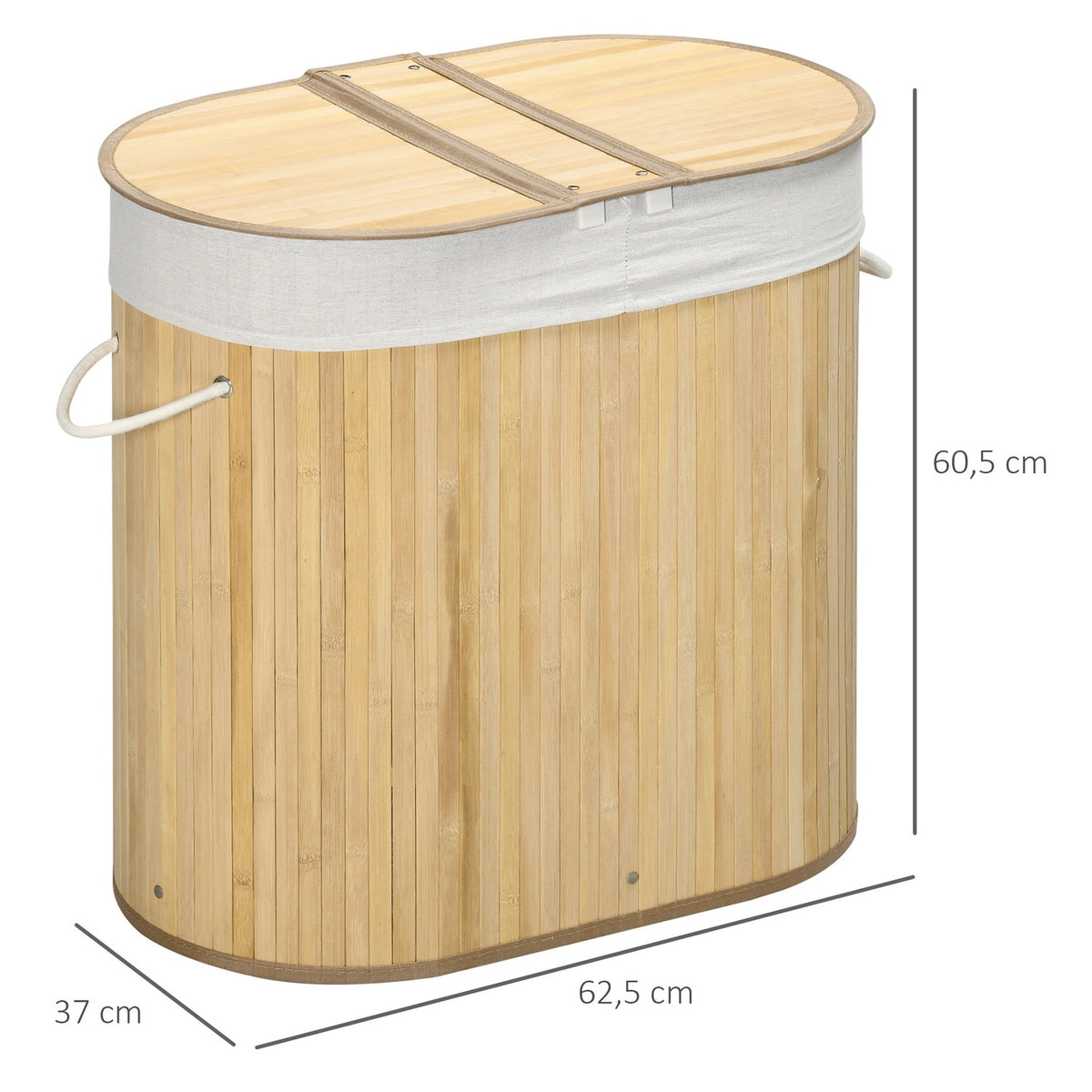 Laundry Basket With Lid, 2 Sections, Removable Laundry Sorter, Natural Bamboo, For Laundry Organization