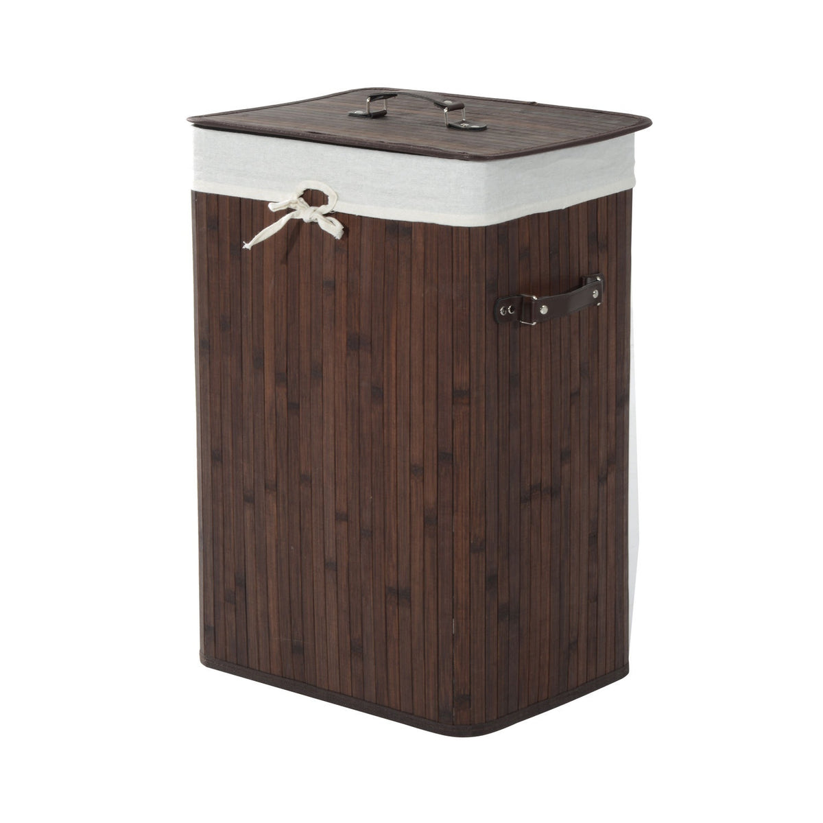 Laundry Basket With Lid 72L Laundry Hamper Foldable Washable Laundry Bag Bamboo With Handles Dark Brown 40X30X60Cm
