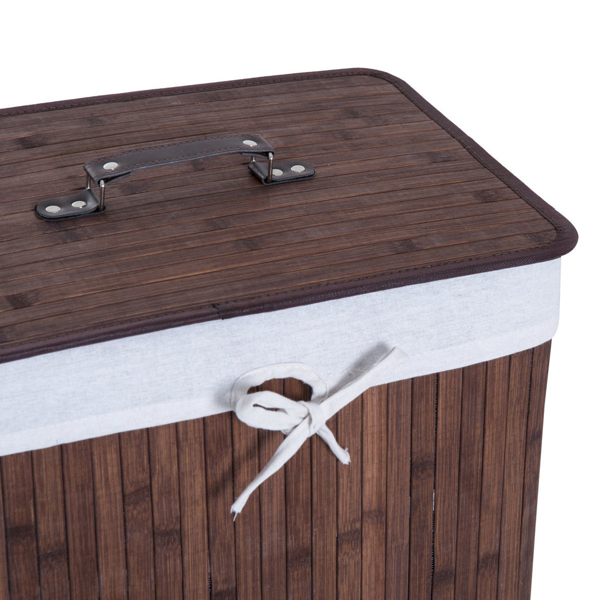 Laundry Basket With Lid 72L Laundry Hamper Foldable Washable Laundry Bag Bamboo With Handles Dark Brown 40X30X60Cm