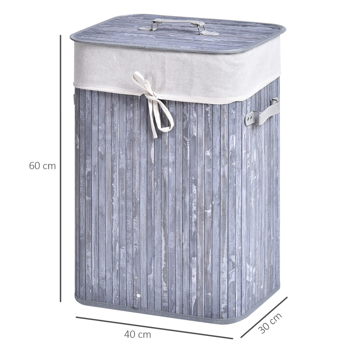 Laundry Basket With Lid 72L Laundry Hamper Foldable Washable Laundry Bag Bamboo With Handles Gray 40X30X60Cm