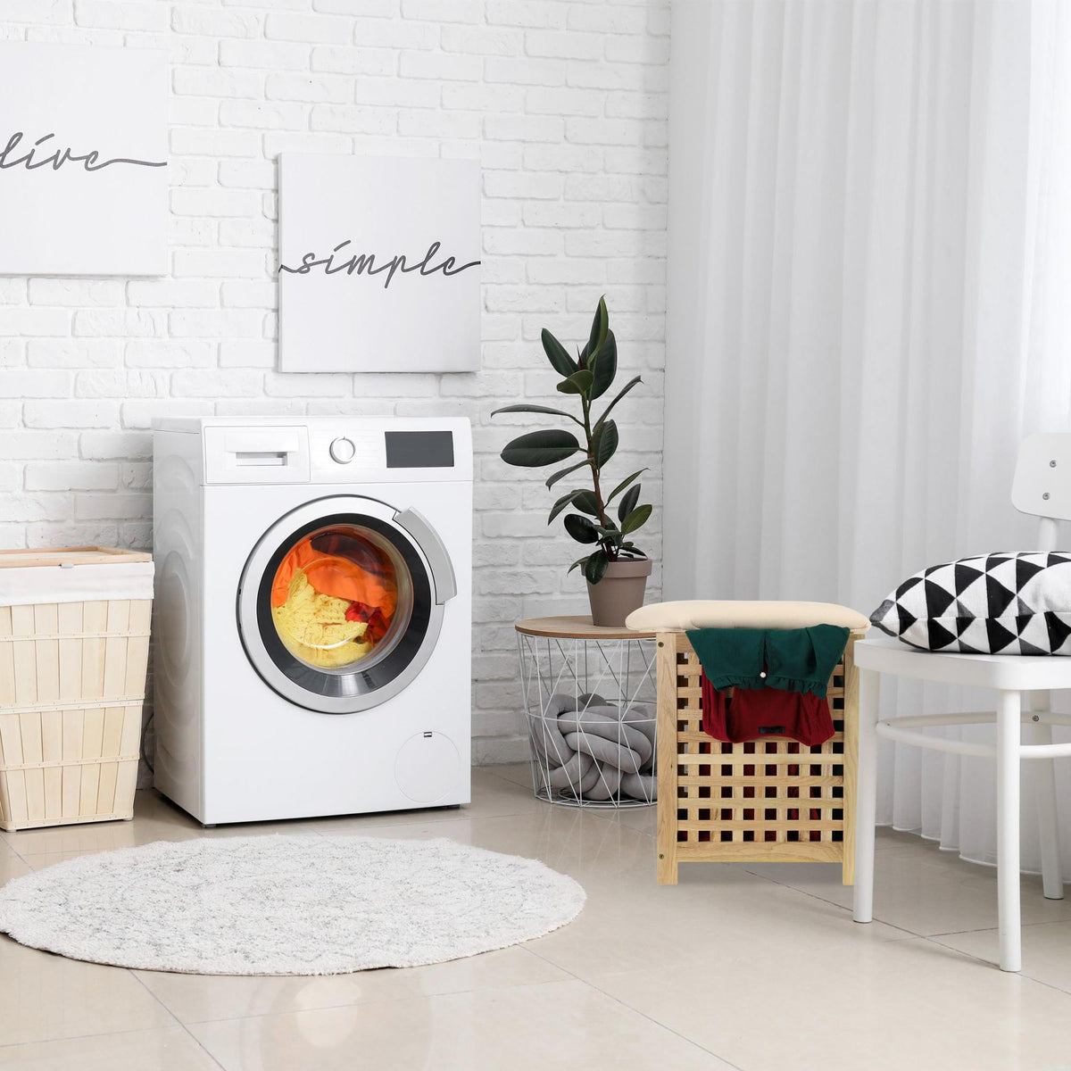 Laundry Basket with Seat Walnut