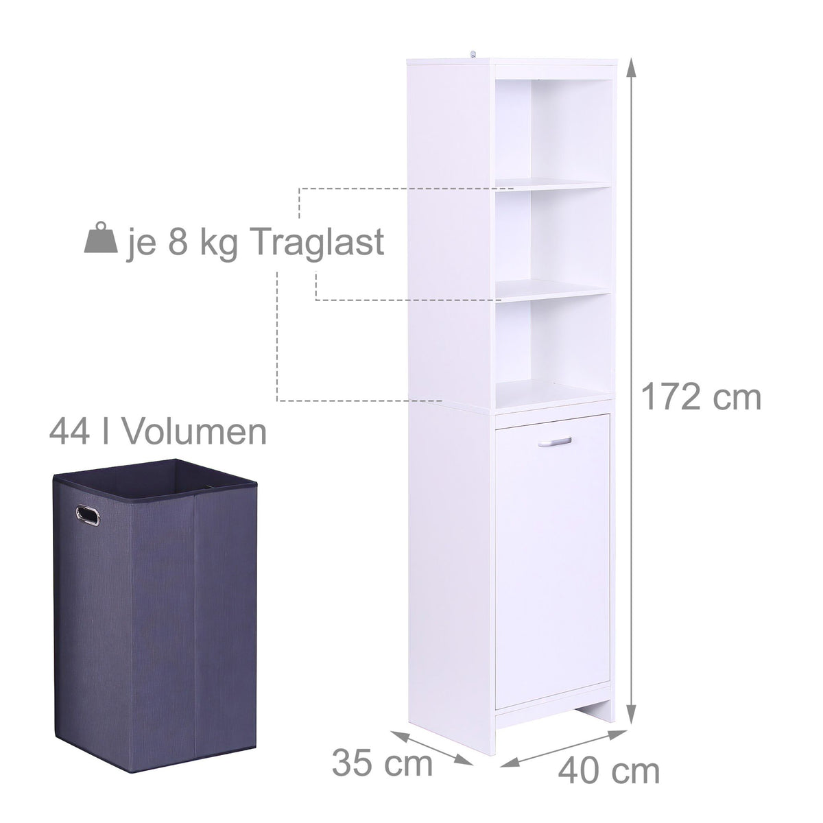 Laundry Cabinet with 44L Bag, Moisture-Resistant