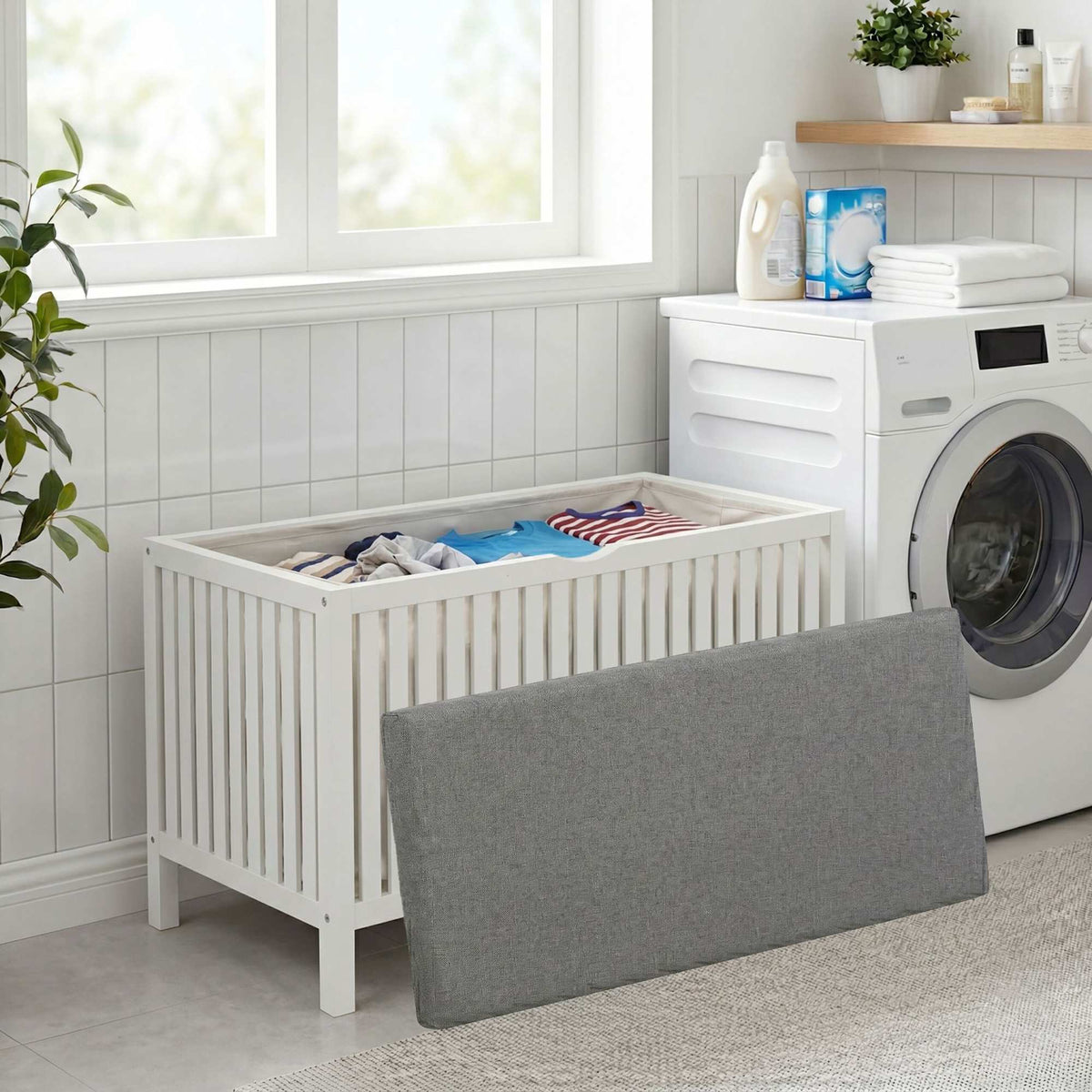 Laundry Hamper Stool – Walnut Finish, Padded Seat