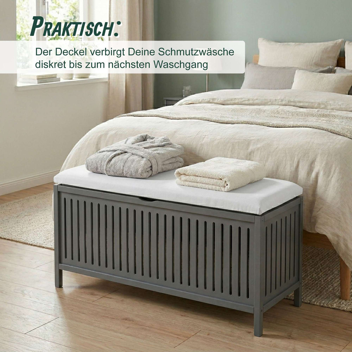 Laundry Hamper Stool With Padded Lid – Walnut Finish
