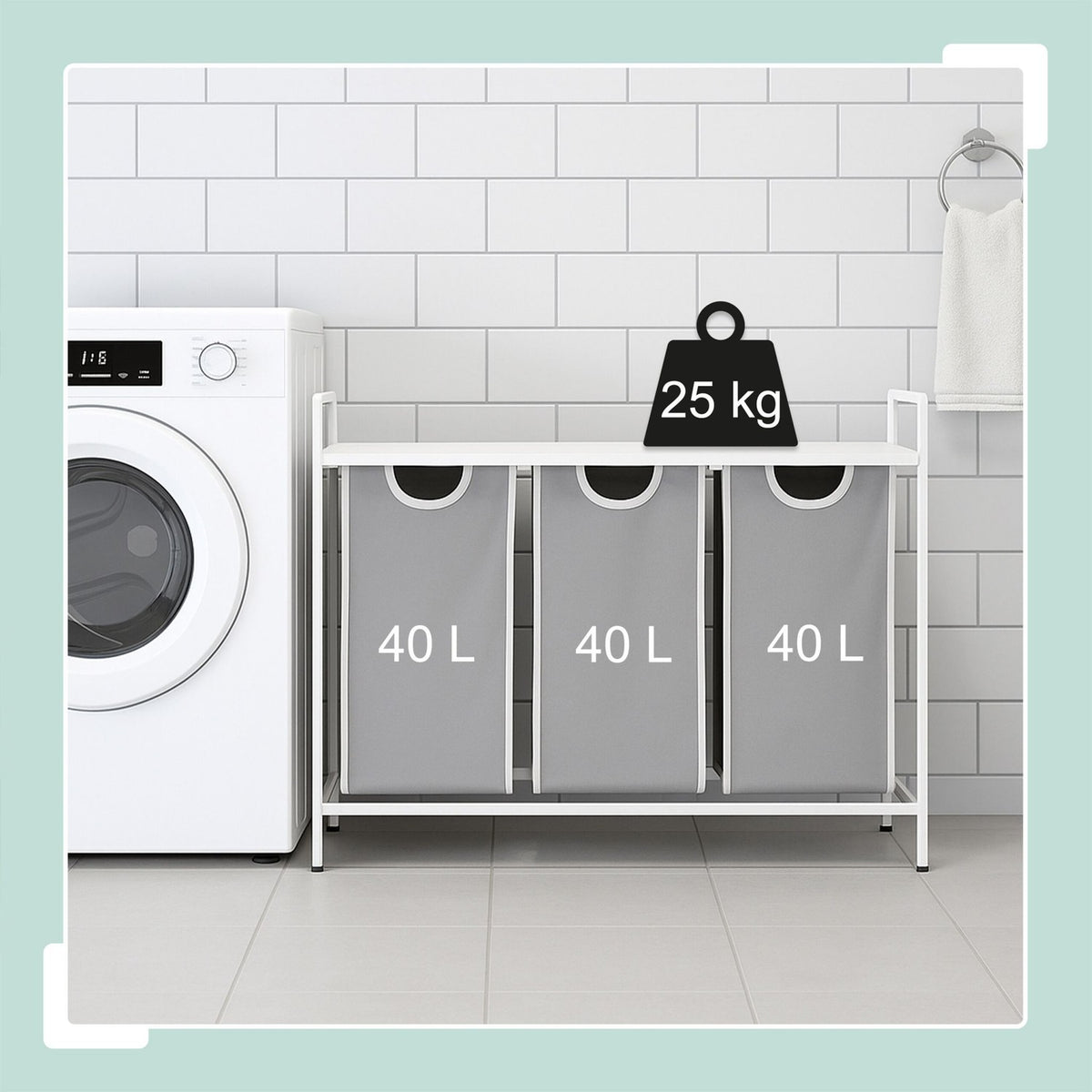 Laundry Sorter with 3 Bags and Shelf – Metal Frame