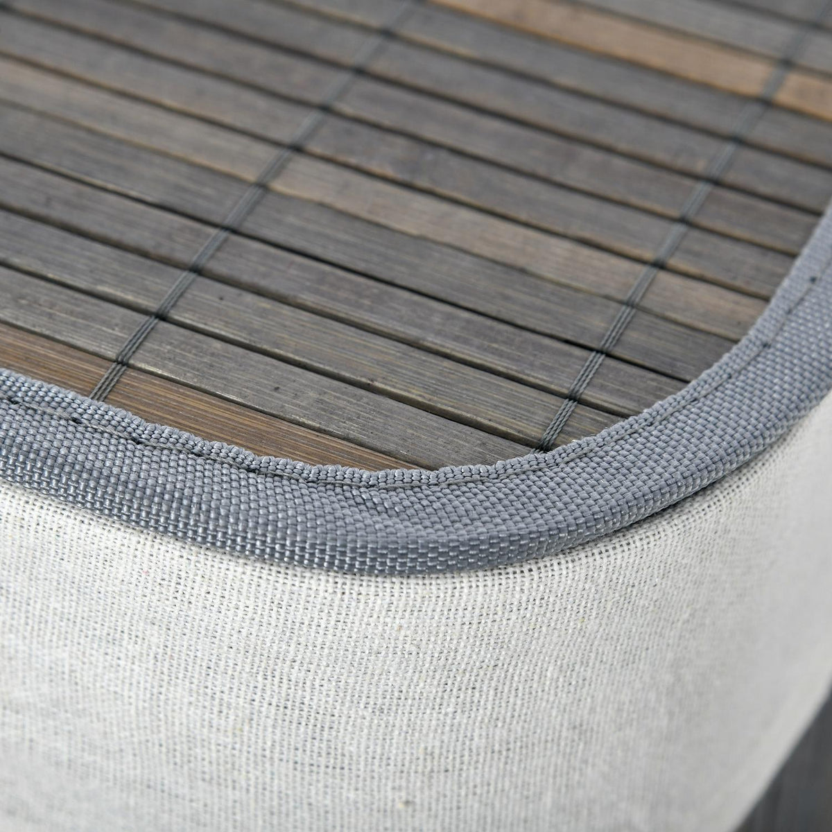 Laundry basket 100L with 2 compartments made of bamboo, folding lid with handle, removable and washable bag in gray