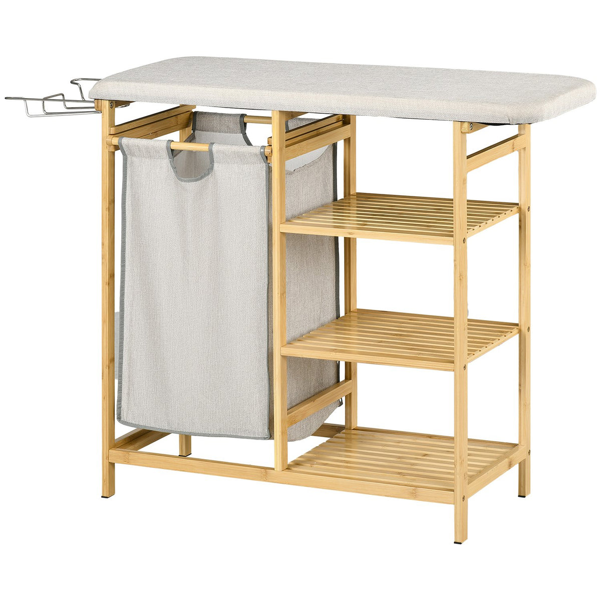 Laundry basket 57.4 L laundry basket with ironing board, iron, laundry box with 3-tier shelf, extendable and removable bag